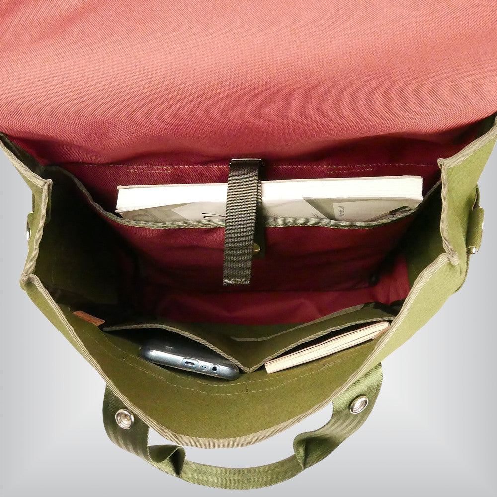 Olive green tote for foldable bike