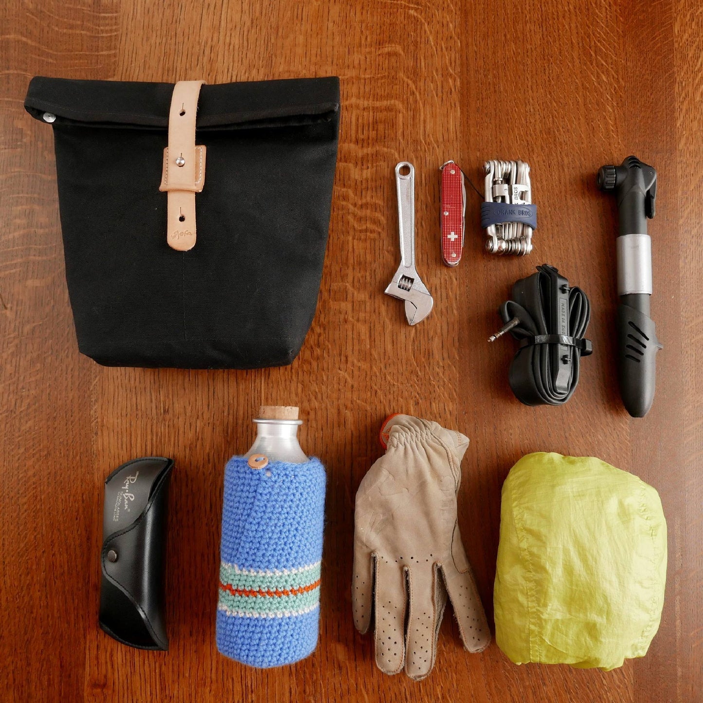 Artisan bicycle bag, black canvas handlebar bag, cycling, outdoor