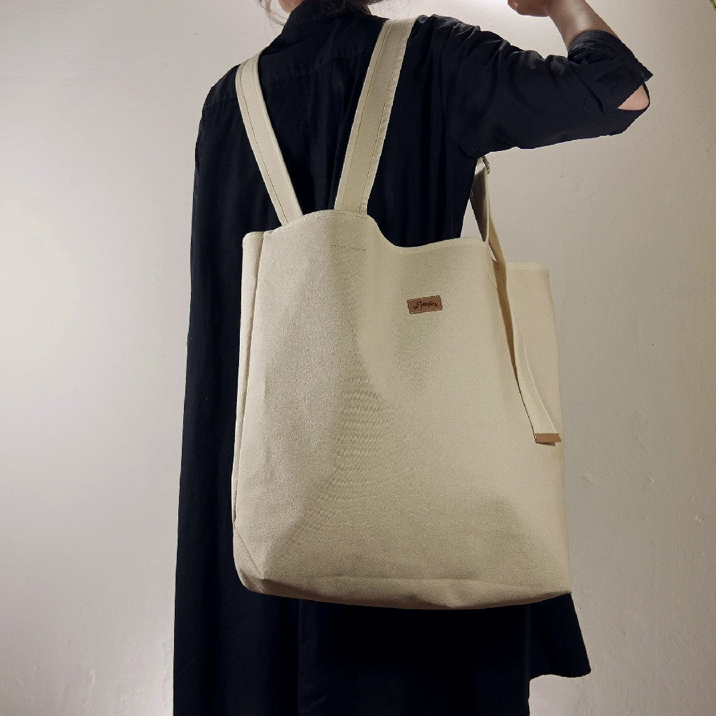 Hand-made beige oversize weekender tote