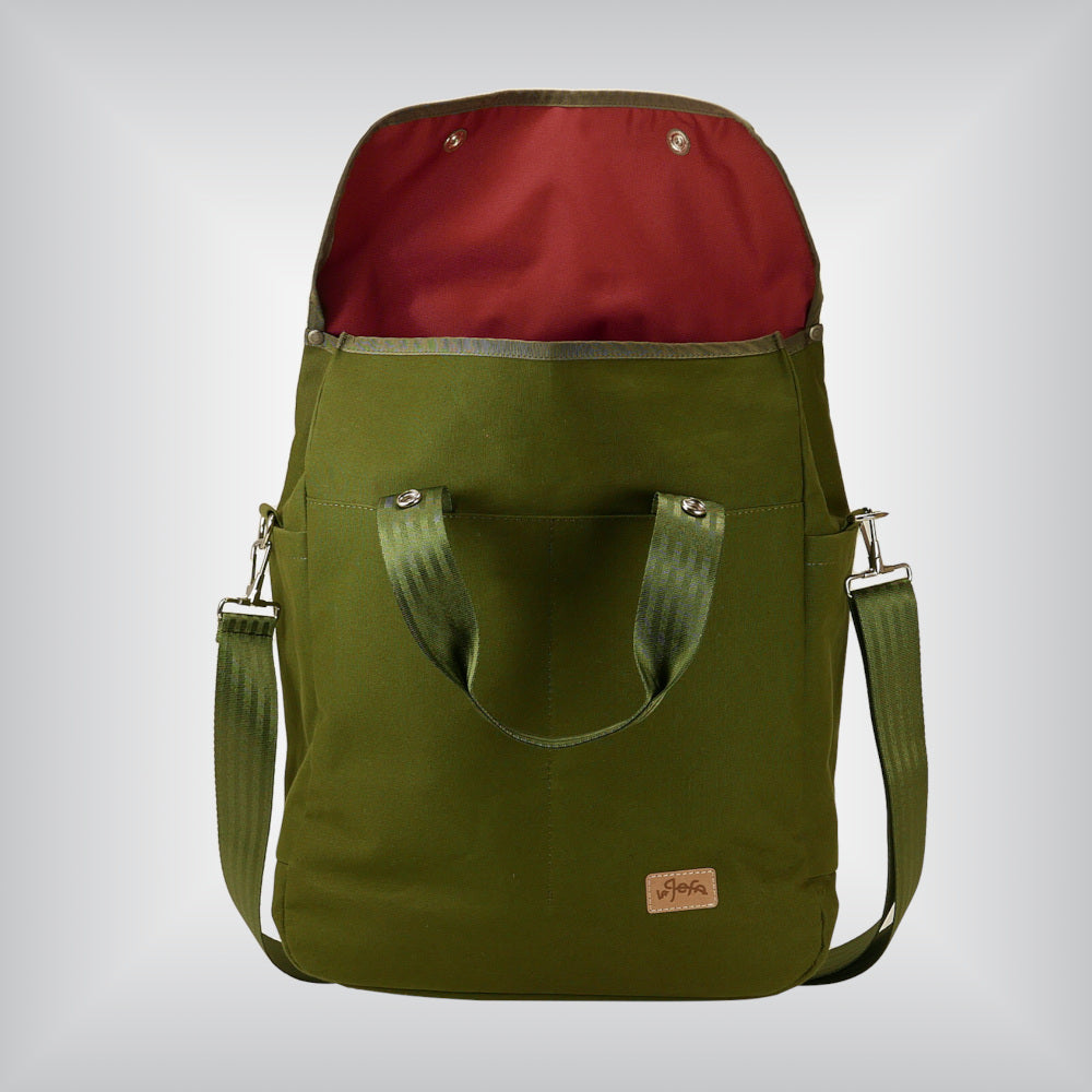 Olive green tote for foldable bike