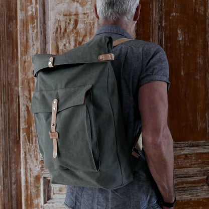 Artisan canvas backpack, minimalist, water-resistant, outdoor, nature