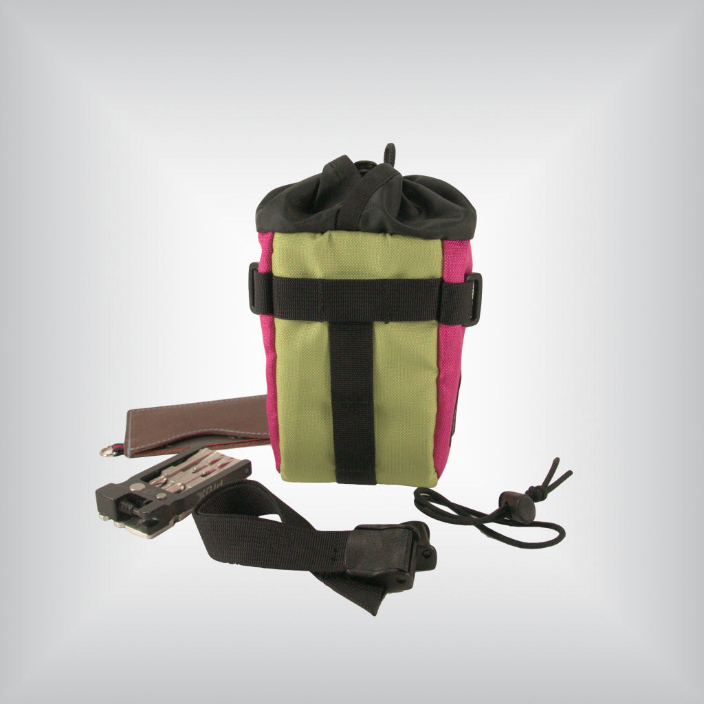 Back of the bicycle pouch with molle webbing.