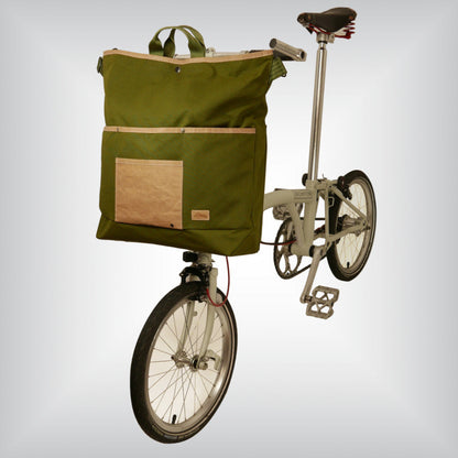 vegan, waterproof, oversized shopping bag designed for Brompton folding bikes.